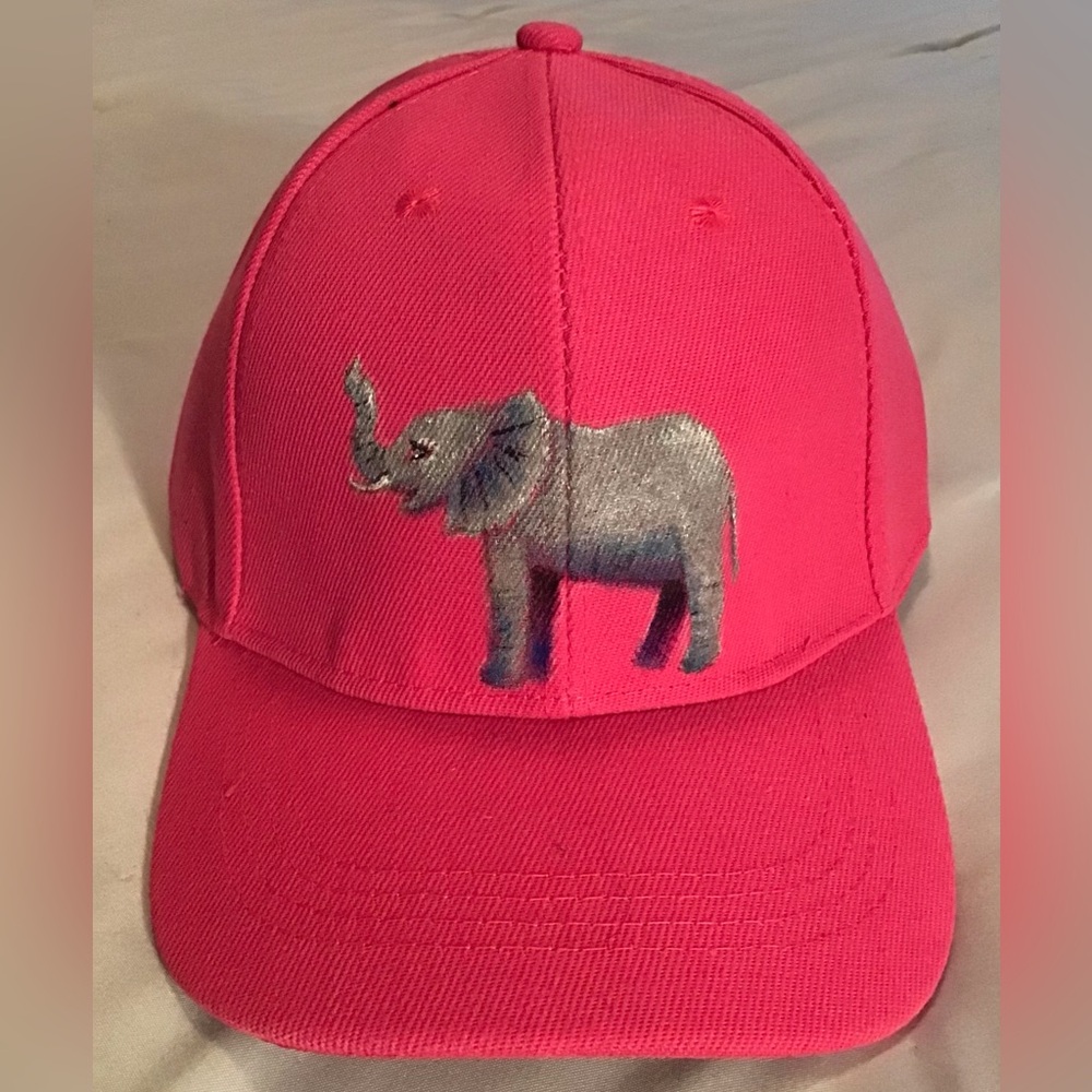 Hand-Painted Pink Elephant Baseball Hat